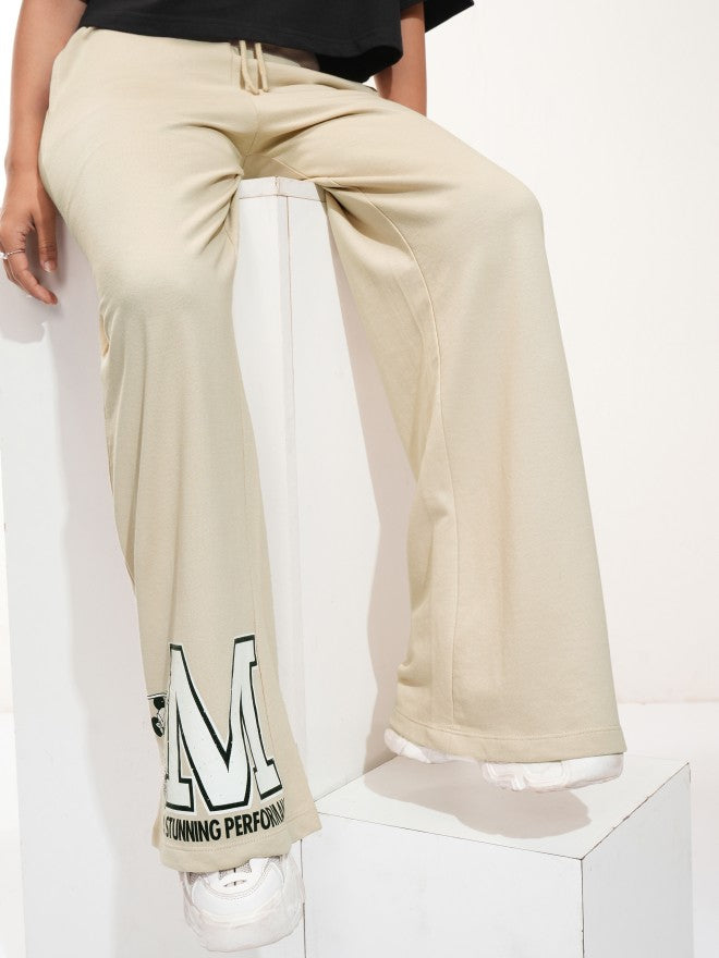 Disney By Tokyo Talkies Women Beige Minnie Mouse Straight Fit Track Pant - Beige - Image 1