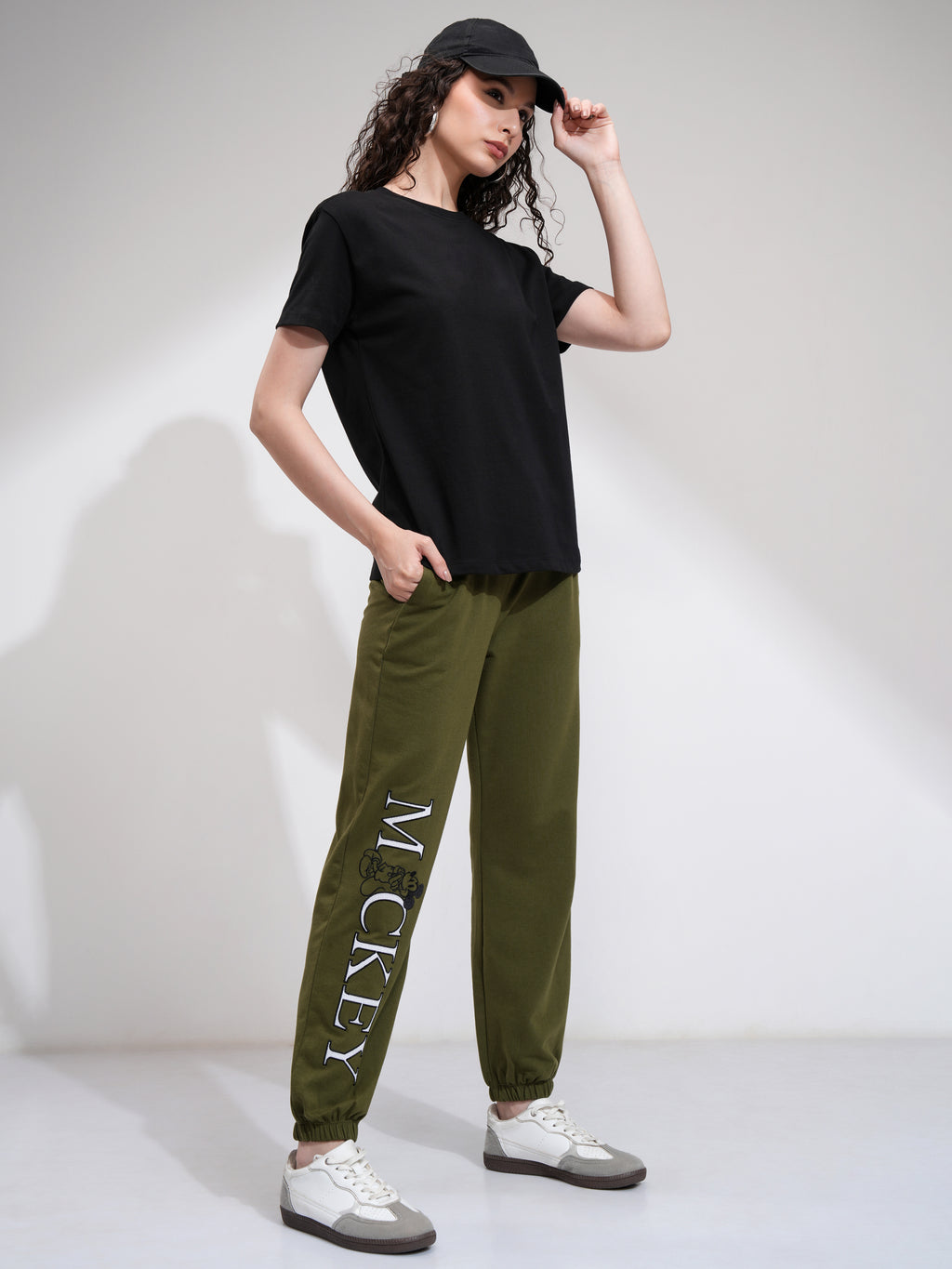 Disney By Tokyo Talkies Women Olive Mickey Mouse Tapered Fit Track Pant - Olive - Image 2