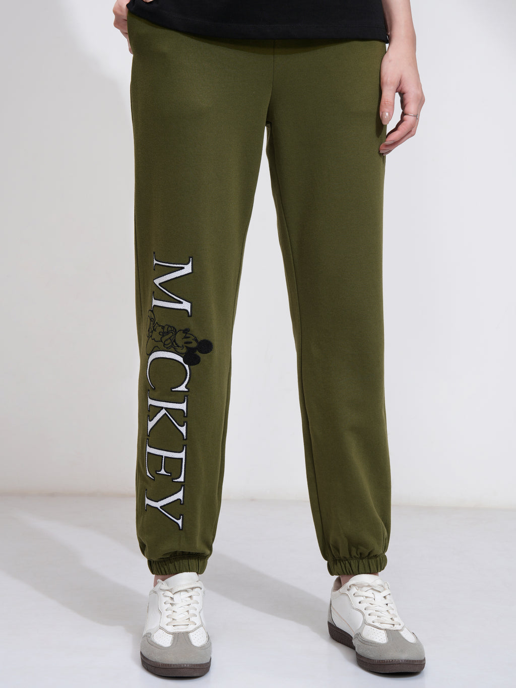 Disney By Tokyo Talkies Women Olive Mickey Mouse Tapered Fit Track Pant - Olive - Image 6