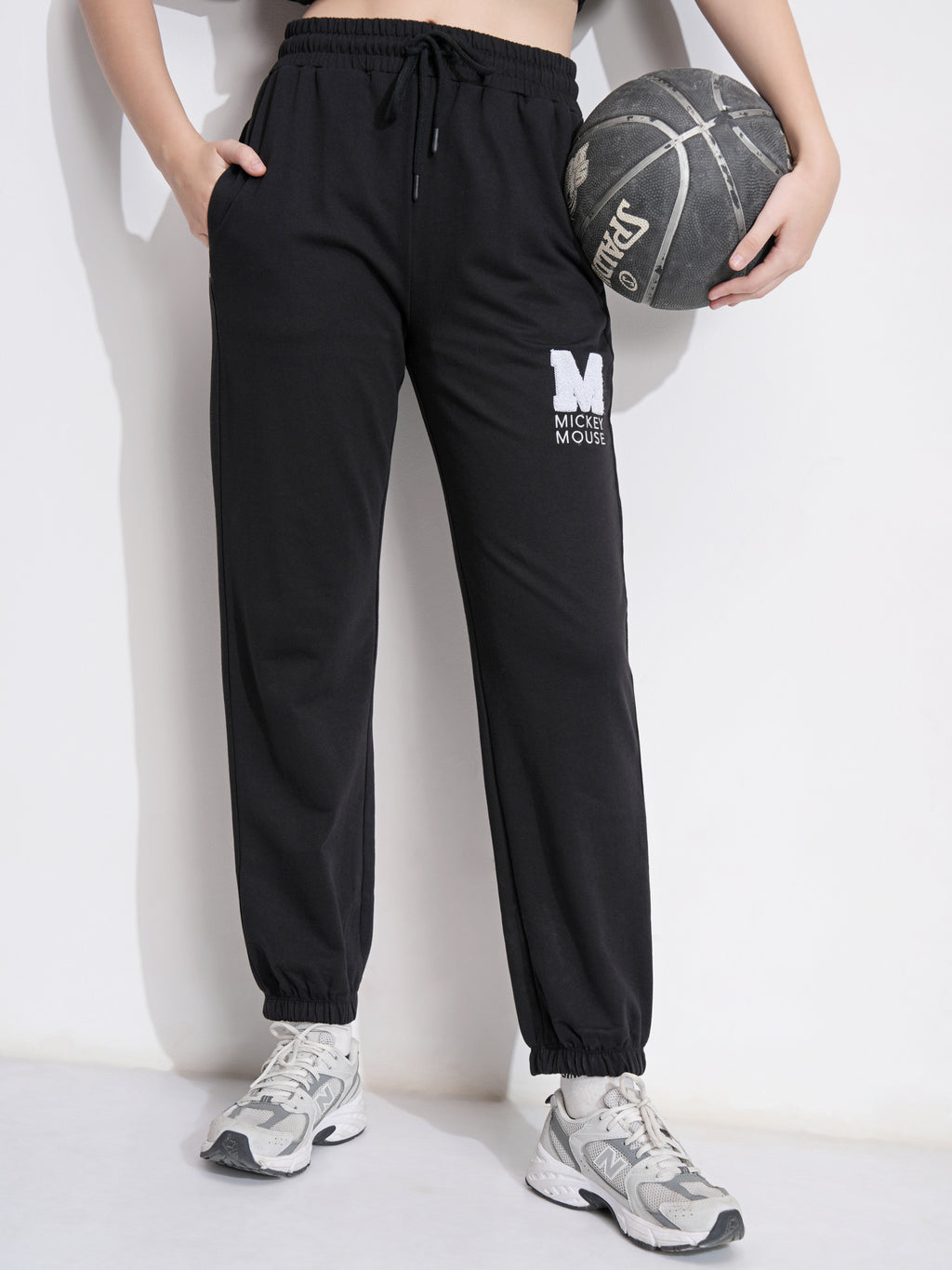 Disney By Tokyo Talkies Women Black Mickey Mouse Tapered Fit Track Pant - Black - Image 1