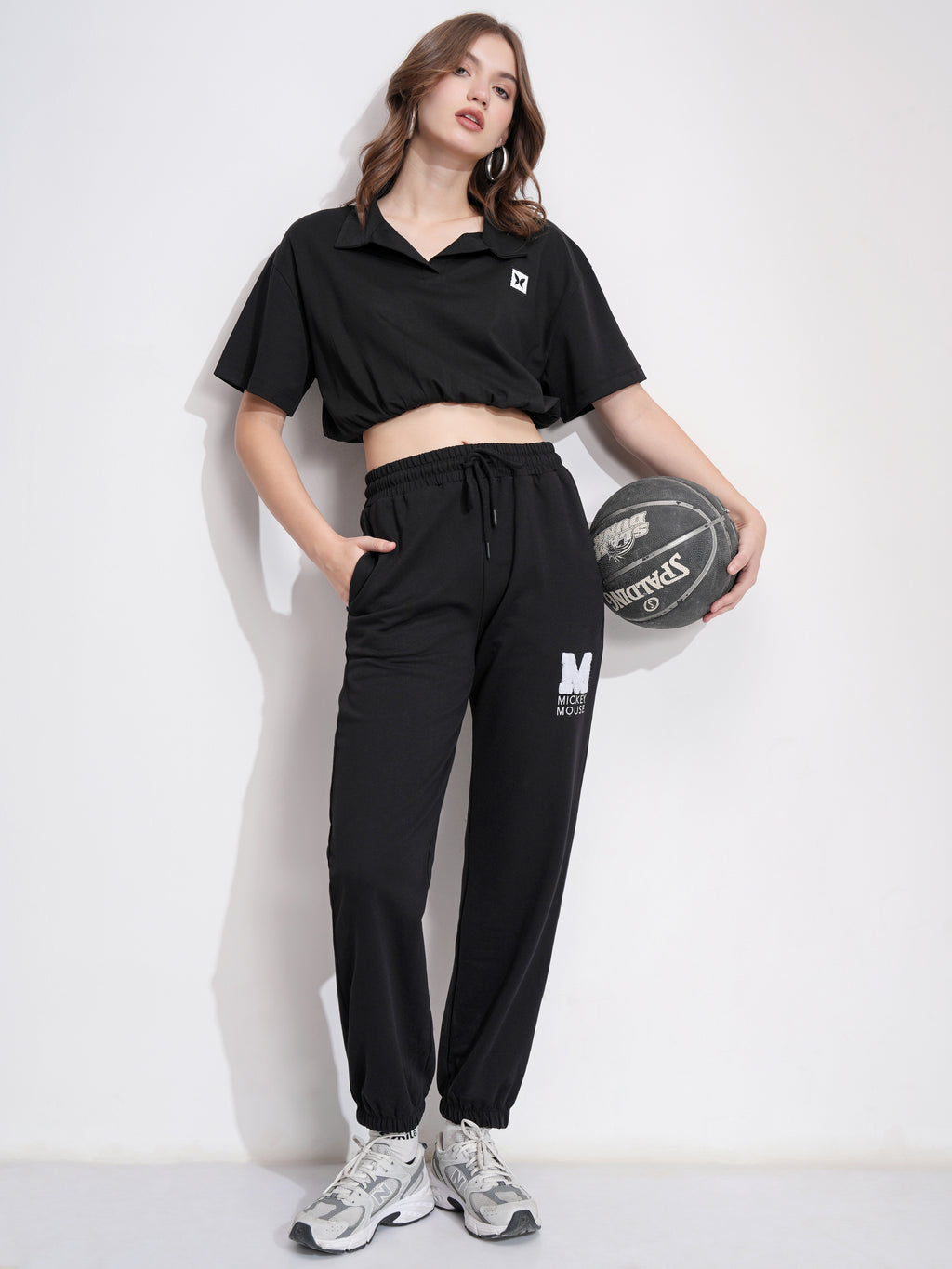 Disney By Tokyo Talkies Women Black Mickey Mouse Tapered Fit Track Pant - Black - Image 2