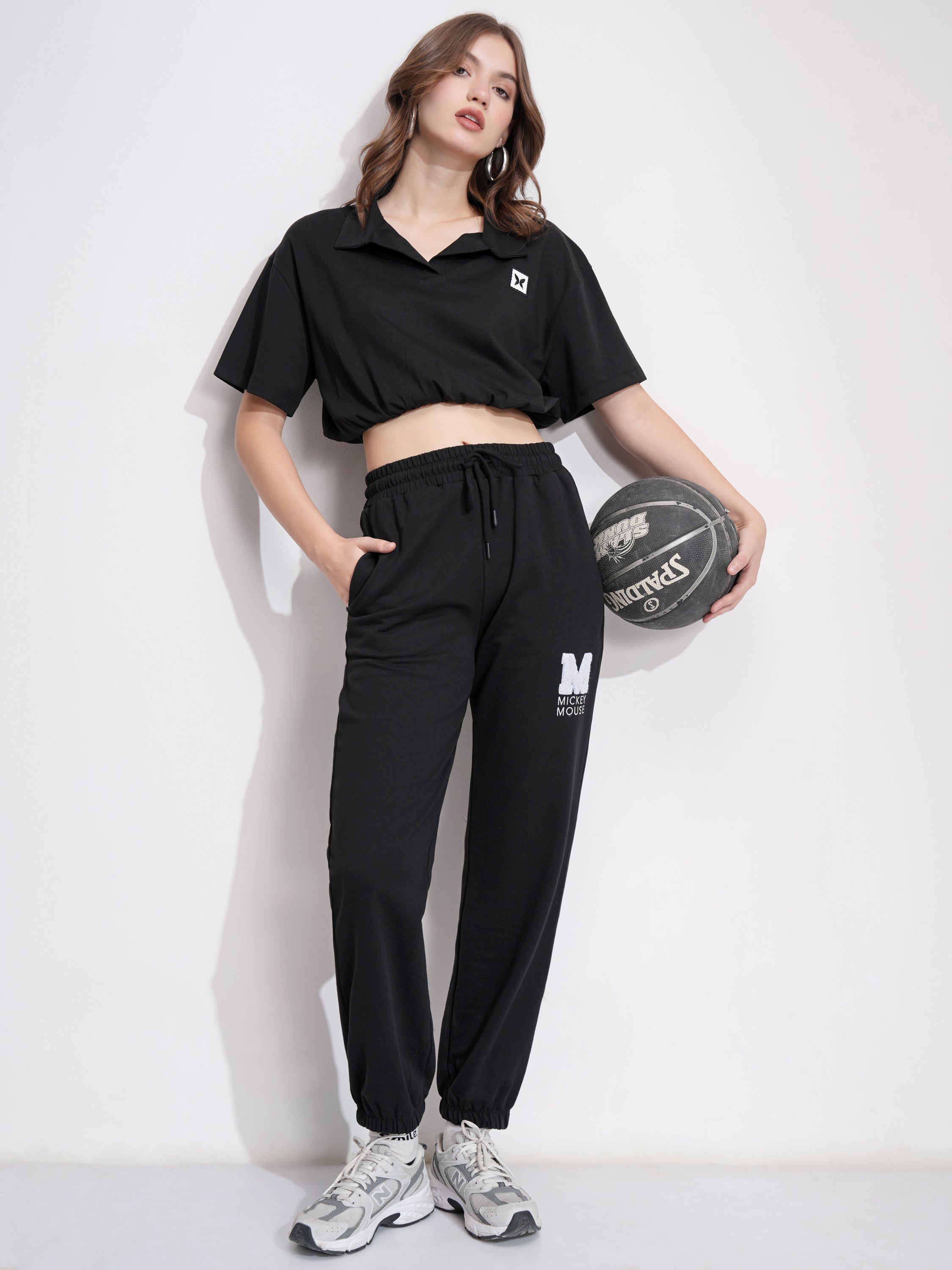 Disney By Tokyo Talkies Women Black Mickey Mouse Tapered Fit Track Pant - Black - Image 2
