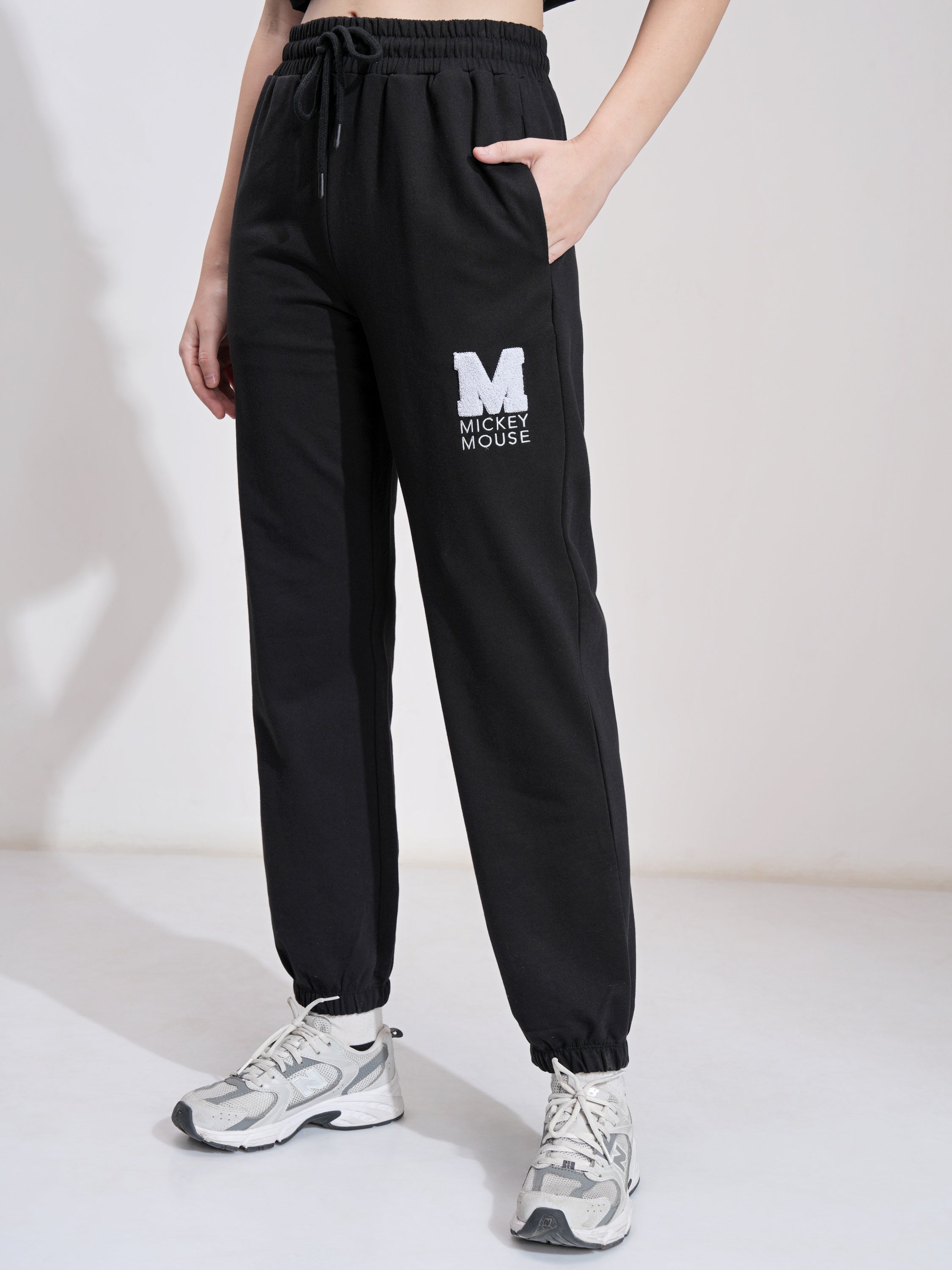 Disney By Tokyo Talkies Women Black Mickey Mouse Tapered Fit Track Pant - Black - Image 4