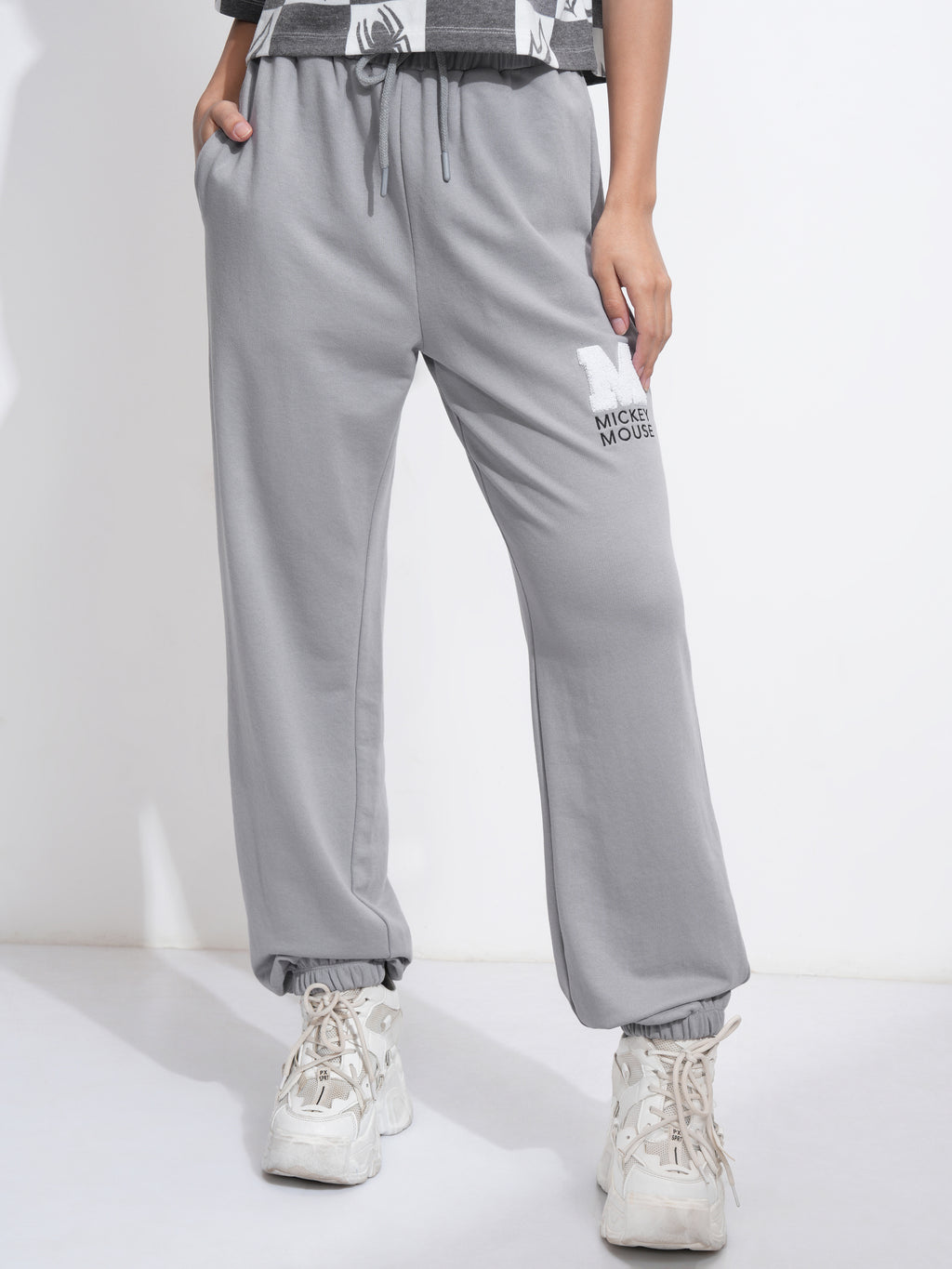 Disney By Tokyo Talkies Women Grey Mickey Mouse Regular Fit Track Pant - Grey - Image 1