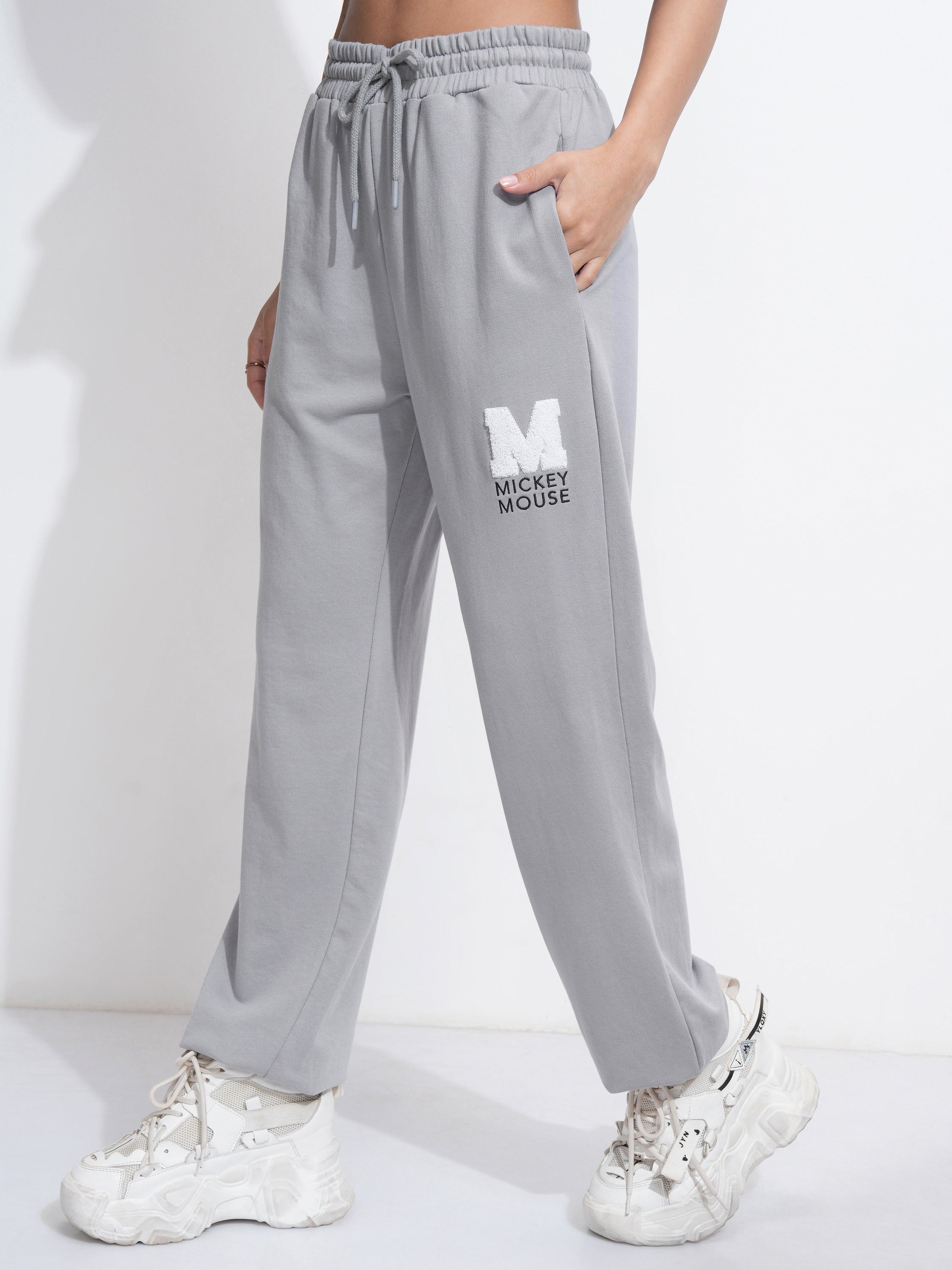 Disney By Tokyo Talkies Women Grey Mickey Mouse Regular Fit Track Pant - Grey - Image 4