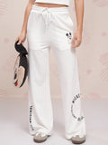Disney By Tokyo Talkies Women White Mickey Mouse Straight Fit Track Pant - White - Image 1