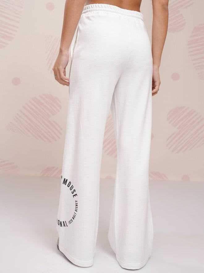 Disney By Tokyo Talkies Women White Mickey Mouse Straight Fit Track Pant - White - Image 3