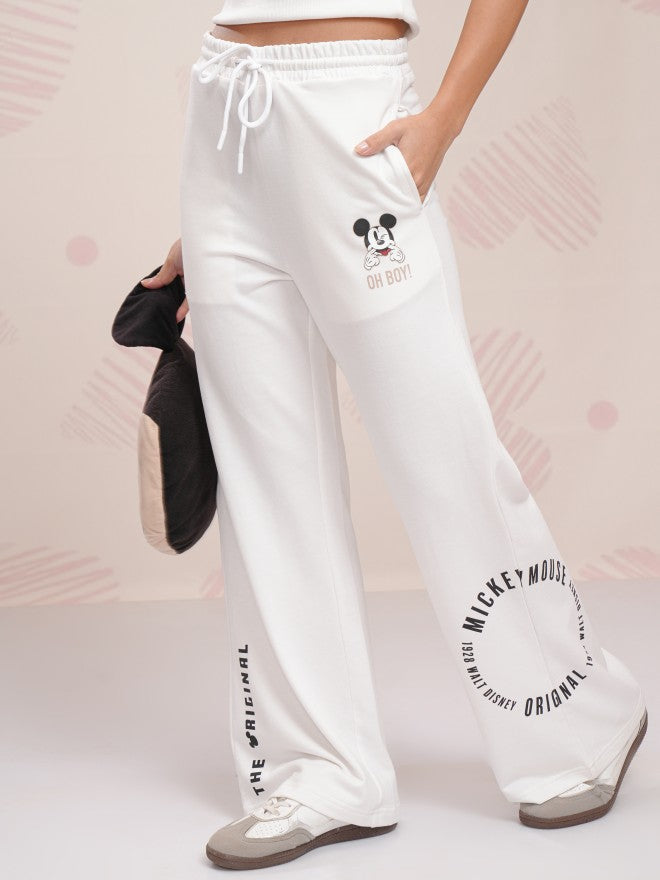 Disney By Tokyo Talkies Women White Mickey Mouse Straight Fit Track Pant - White - Image 4
