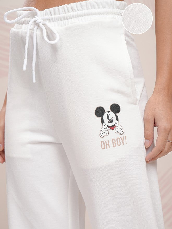 Disney By Tokyo Talkies Women White Mickey Mouse Straight Fit Track Pant - White - Image 5