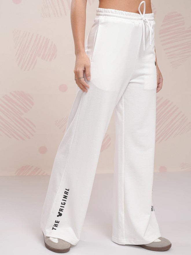 Disney By Tokyo Talkies Women White Mickey Mouse Straight Fit Track Pant - White - Image 6
