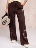 Disney By Tokyo Talkies Women Brown Mickey Mouse Straight Fit Track Pant - Brown - Image 1
