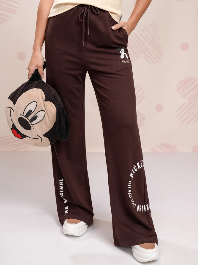 Disney By Tokyo Talkies Women Brown Mickey Mouse Straight Fit Track Pant - Brown - Image 1