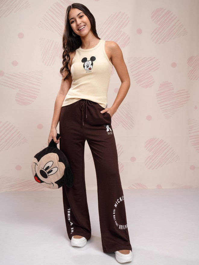 Disney By Tokyo Talkies Women Brown Mickey Mouse Straight Fit Track Pant - Brown - Image 2