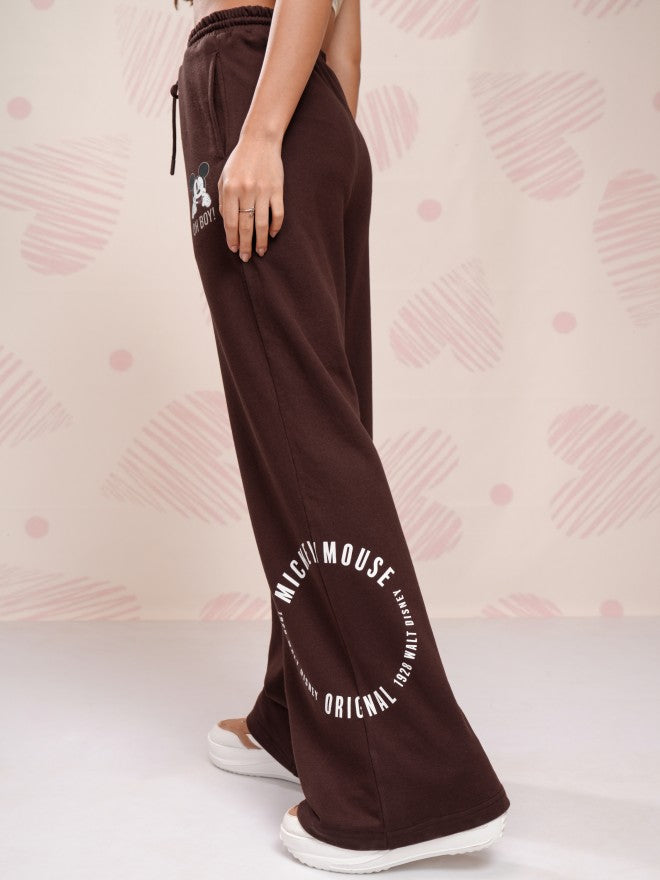 Disney By Tokyo Talkies Women Brown Mickey Mouse Straight Fit Track Pant - Brown - Image 3