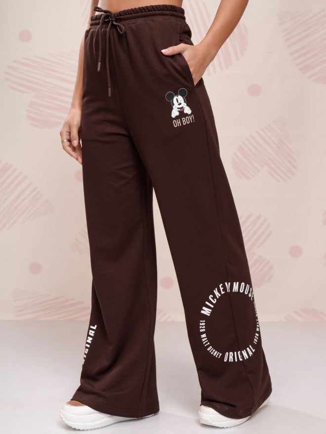 Disney By Tokyo Talkies Women Brown Mickey Mouse Straight Fit Track Pant - Brown - Image 4