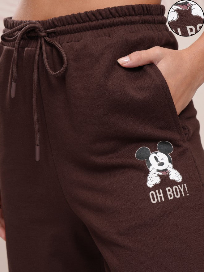 Disney By Tokyo Talkies Women Brown Mickey Mouse Straight Fit Track Pant - Brown - Image 5