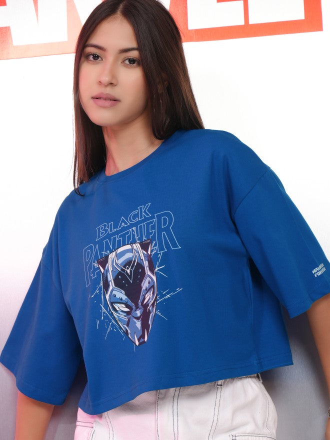 Marvel By Tokyo Talkies Women Blue Black Panther Printed Round Neck T-Shirt - Blue - Image 1