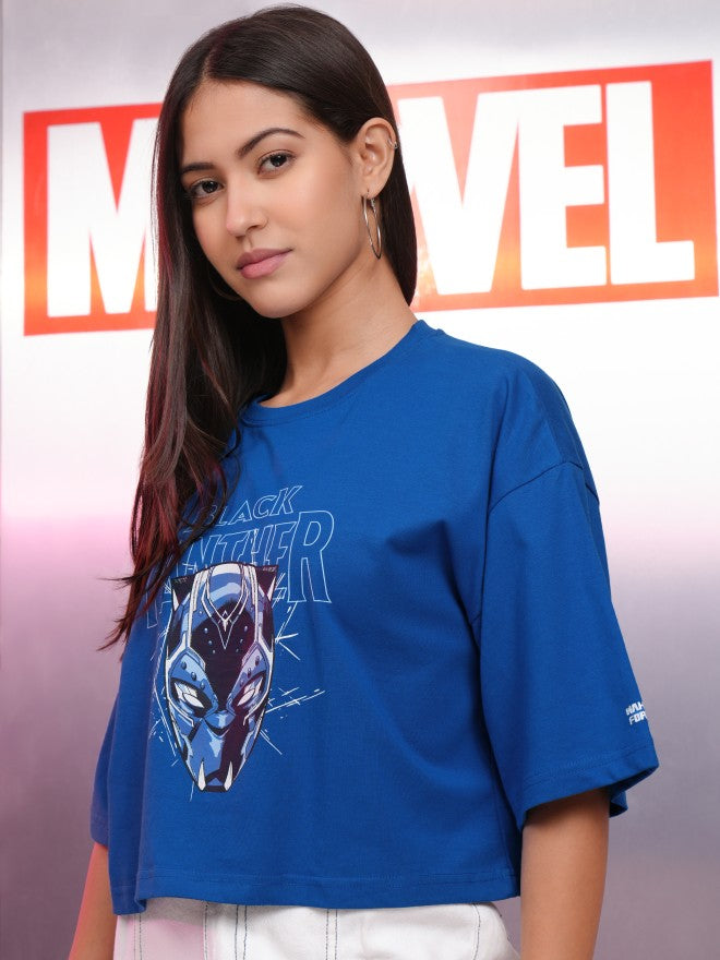 Marvel By Tokyo Talkies Women Blue Black Panther Printed Round Neck T-Shirt - Blue - Image 4