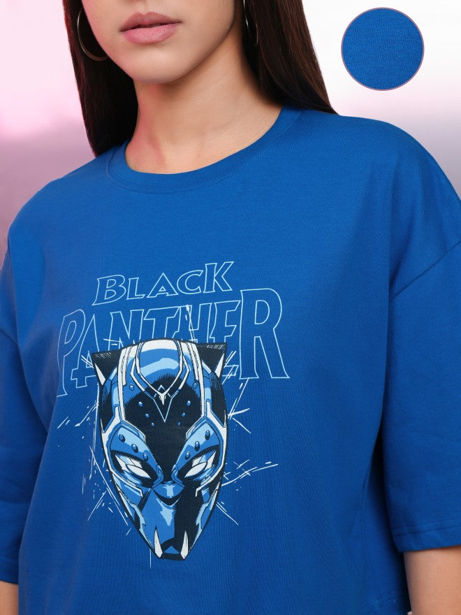 Marvel By Tokyo Talkies Women Blue Black Panther Printed Round Neck T-Shirt - Blue - Image 5