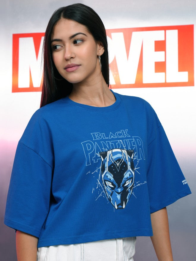 Marvel By Tokyo Talkies Women Blue Black Panther Printed Round Neck T-Shirt - Blue - Image 6