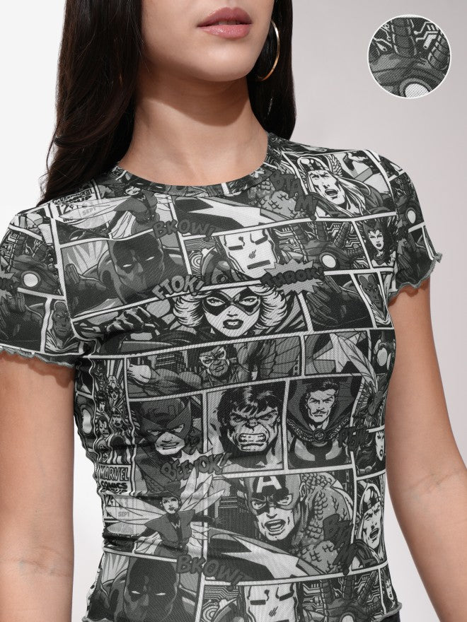 Marvel By Tokyo Talkies Women Grey Avengers Printed Round Neck T-Shirt - Grey - Image 5