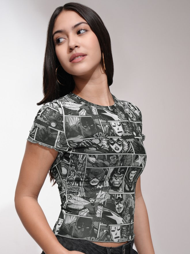 Marvel By Tokyo Talkies Women Grey Avengers Printed Round Neck T-Shirt - Grey - Image 6