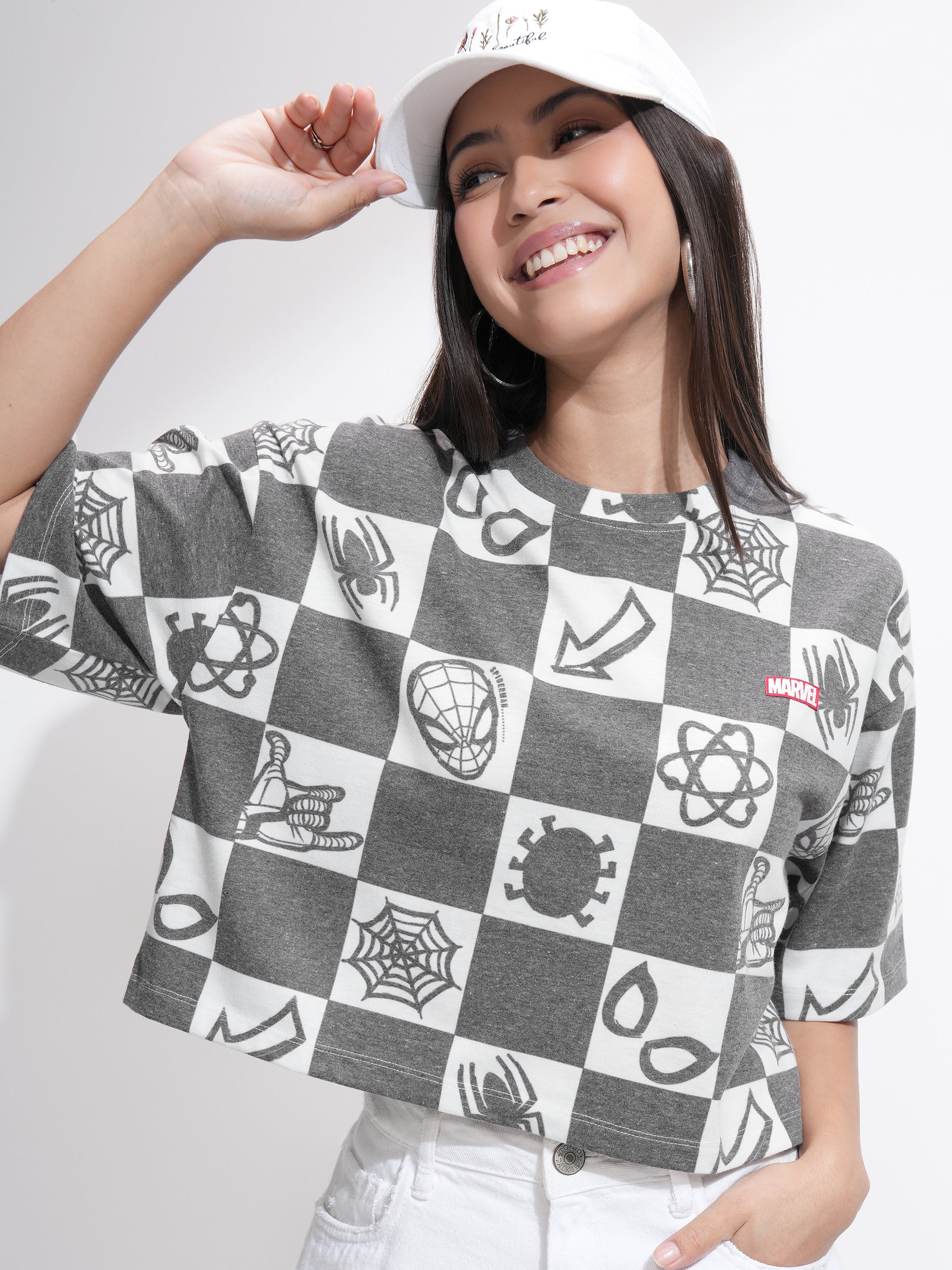 Marvel By Tokyo Talkies Women Black Spider-Man Printed Round Neck T-Shirt - Black - Image 1