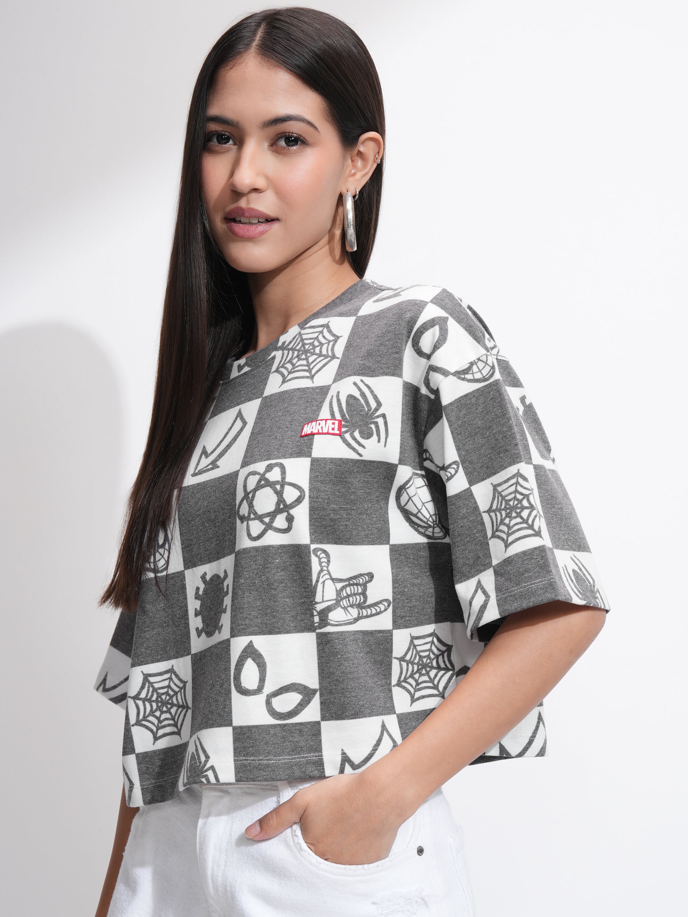 Marvel By Tokyo Talkies Women Black Spider-Man Printed Round Neck T-Shirt - Black - Image 4