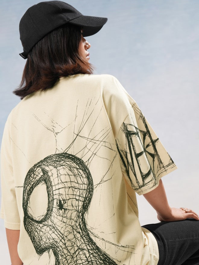 Marvel By Tokyo Talkies Women Beige Spider-Man Printed Round Neck T-Shirt - Beige - Image 1