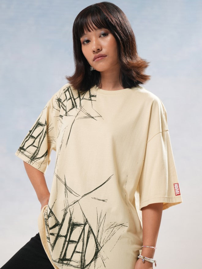 Marvel By Tokyo Talkies Women Beige Spider-Man Printed Round Neck T-Shirt - Beige - Image 4