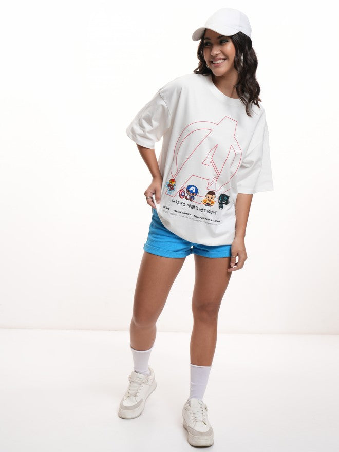 Marvel By Tokyo Talkies Women White Avengers Printed Round Neck T-Shirt - White - Image 2