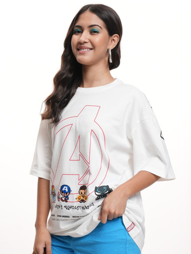 Marvel By Tokyo Talkies Women White Avengers Printed Round Neck T-Shirt - White - Image 4