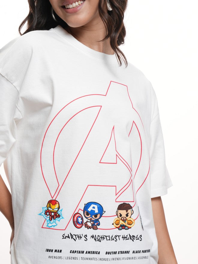 Marvel By Tokyo Talkies Women White Avengers Printed Round Neck T-Shirt - White - Image 5