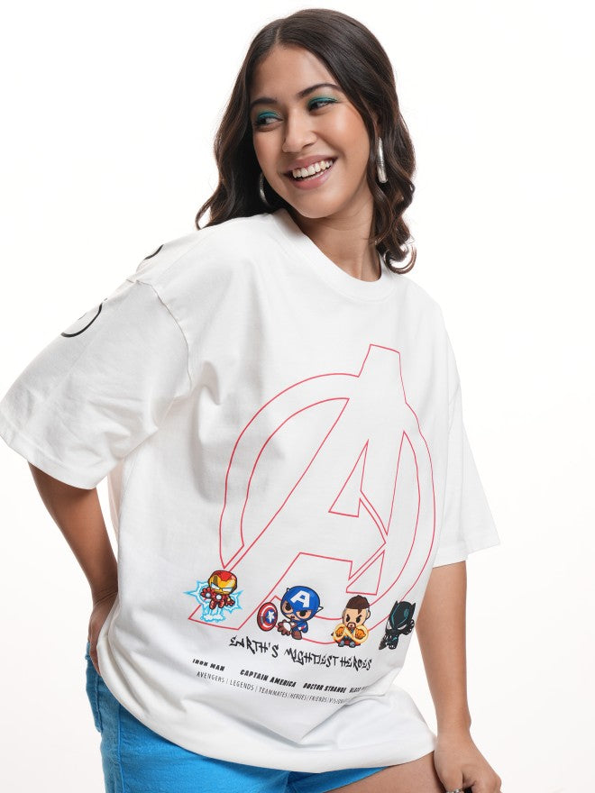 Marvel By Tokyo Talkies Women White Avengers Printed Round Neck T-Shirt - White - Image 6