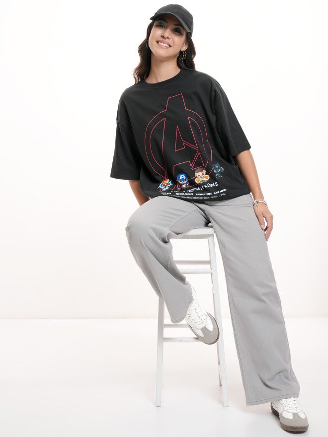 Marvel By Tokyo Talkies Women Black Avengers Printed Round Neck T-Shirt - Black - Image 2