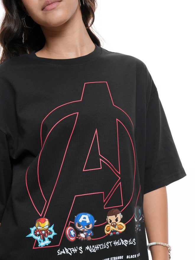 Marvel By Tokyo Talkies Women Black Avengers Printed Round Neck T-Shirt - Black - Image 5