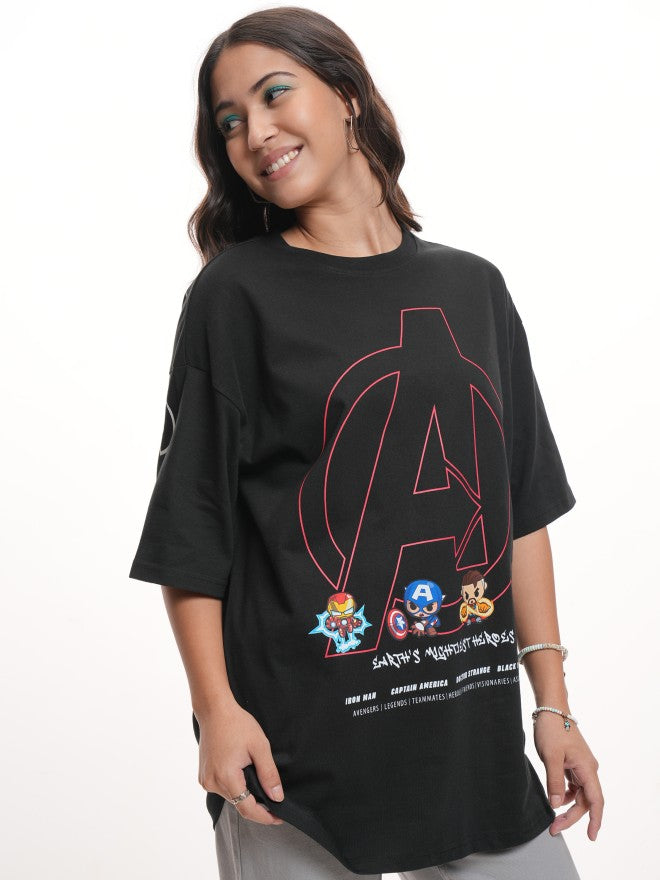 Marvel By Tokyo Talkies Women Black Avengers Printed Round Neck T-Shirt - Black - Image 6
