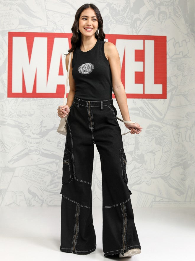 Marvel By Tokyo Talkies Women Black Avengers Printed Fitted Top - Black - Image 2