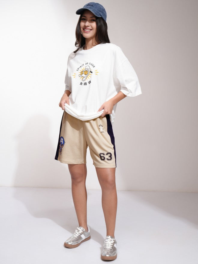 Marvel By Tokyo Talkies Women Beige Captain America Relaxed Fit Shorts - Beige - Image 2