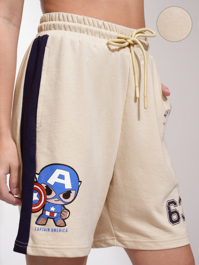 Marvel By Tokyo Talkies Women Beige Captain America Relaxed Fit Shorts - Beige - Image 5