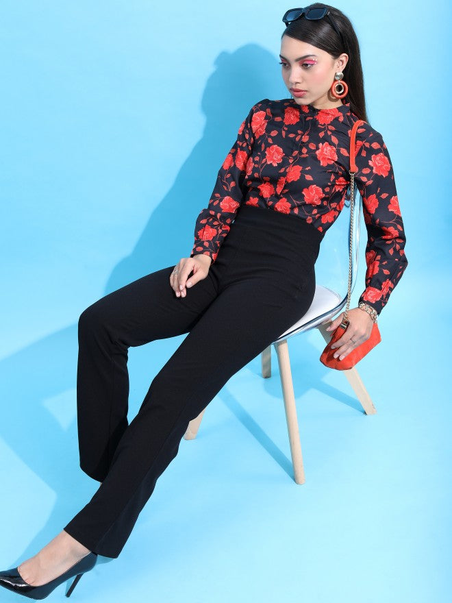 Tokyo Talkies Women Black Solid Flared Casual Trouser - Black - Image 2