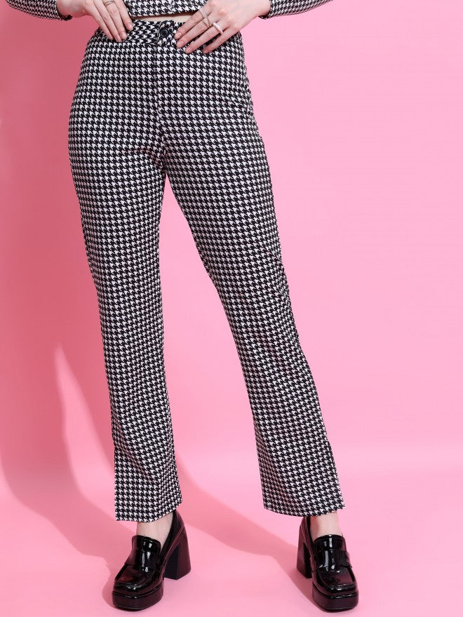 Tokyo Talkies Women Black Checked Regular Fit Casual Trouser - Black - Image 1