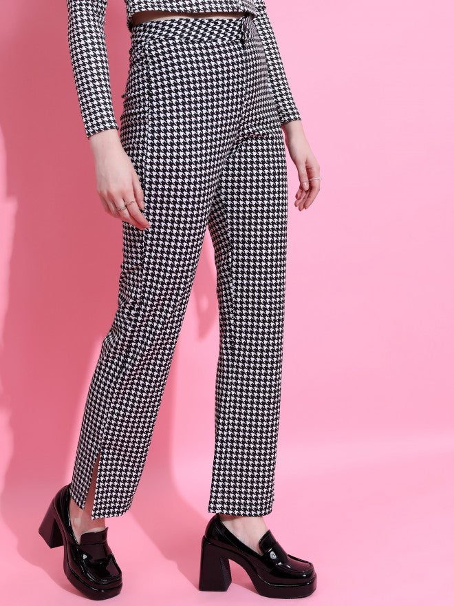 Tokyo Talkies Women Black Checked Regular Fit Casual Trouser - Black - Image 6