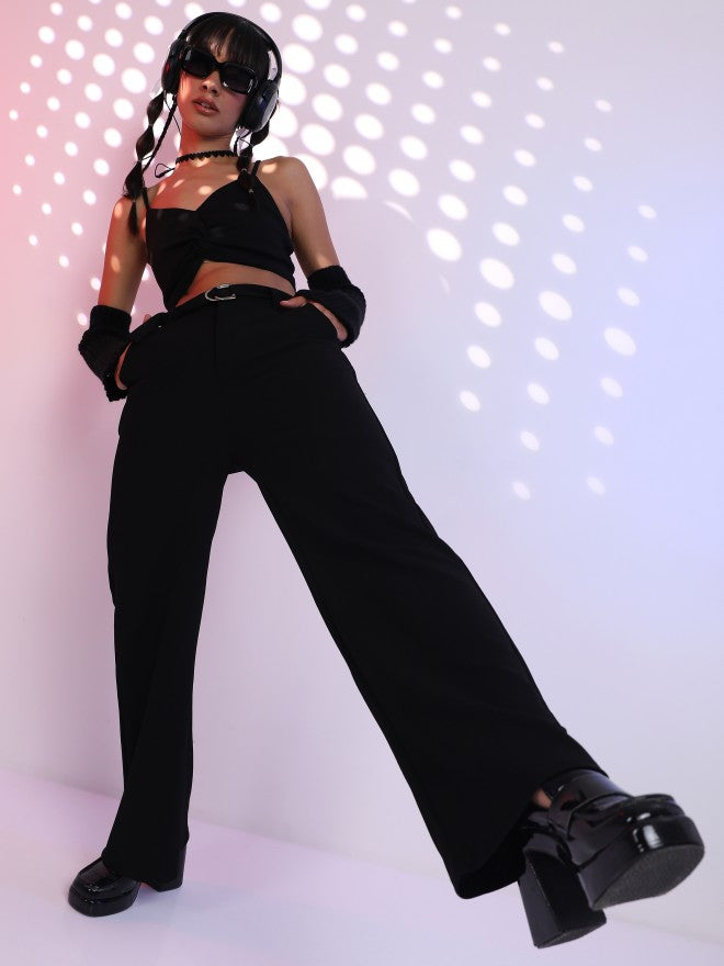 Tokyo Talkies Women Black Solid Wide Leg Casual Trouser - Black - Image 2