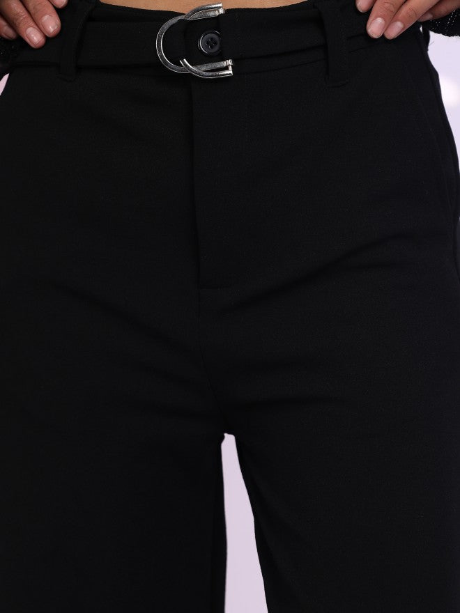 Tokyo Talkies Women Black Solid Wide Leg Casual Trouser - Black - Image 5