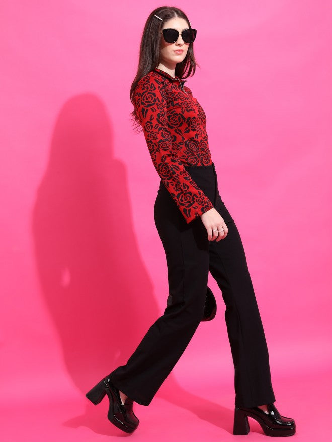 Tokyo Talkies Women Black Solid Flared Casual Trouser - Black - Image 2