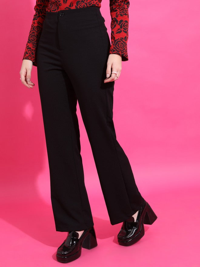 Tokyo Talkies Women Black Solid Flared Casual Trouser - Black - Image 4