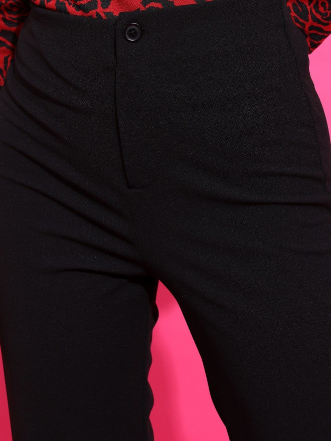 Tokyo Talkies Women Black Solid Flared Casual Trouser - Black - Image 5
