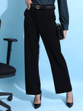 Tokyo Talkies Women Black Solid Wide Leg Casual Trouser - Black - Image 1