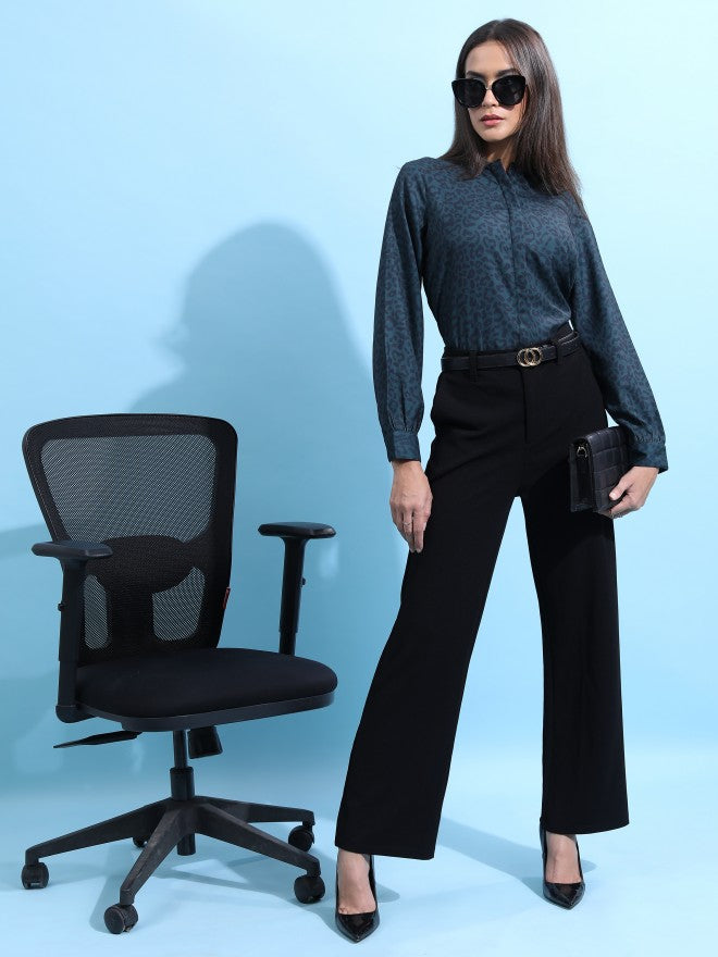 Tokyo Talkies Women Black Solid Wide Leg Casual Trouser - Black - Image 2